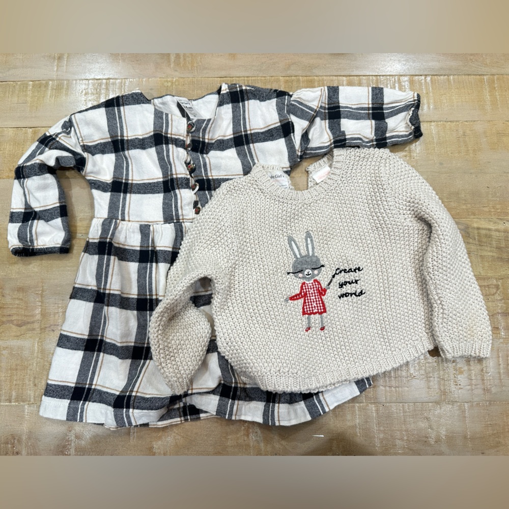 Zara knitwear  baby girls rabbit sweater carters buffalo print dress